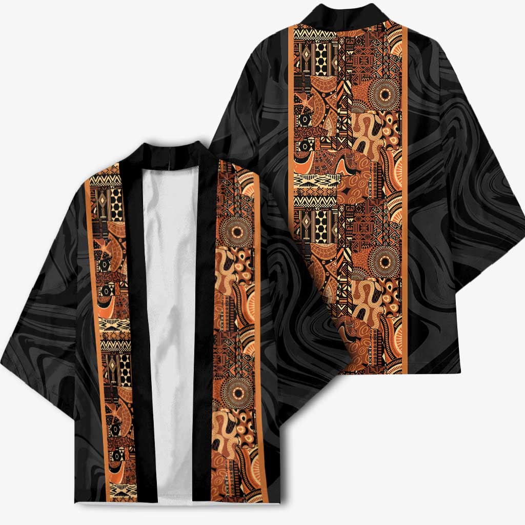 African Tribal Heritage Kimono Earth Tone Pattern