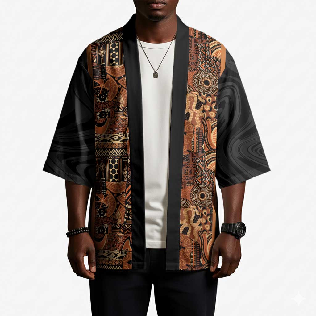 African Tribal Heritage Kimono Earth Tone Pattern