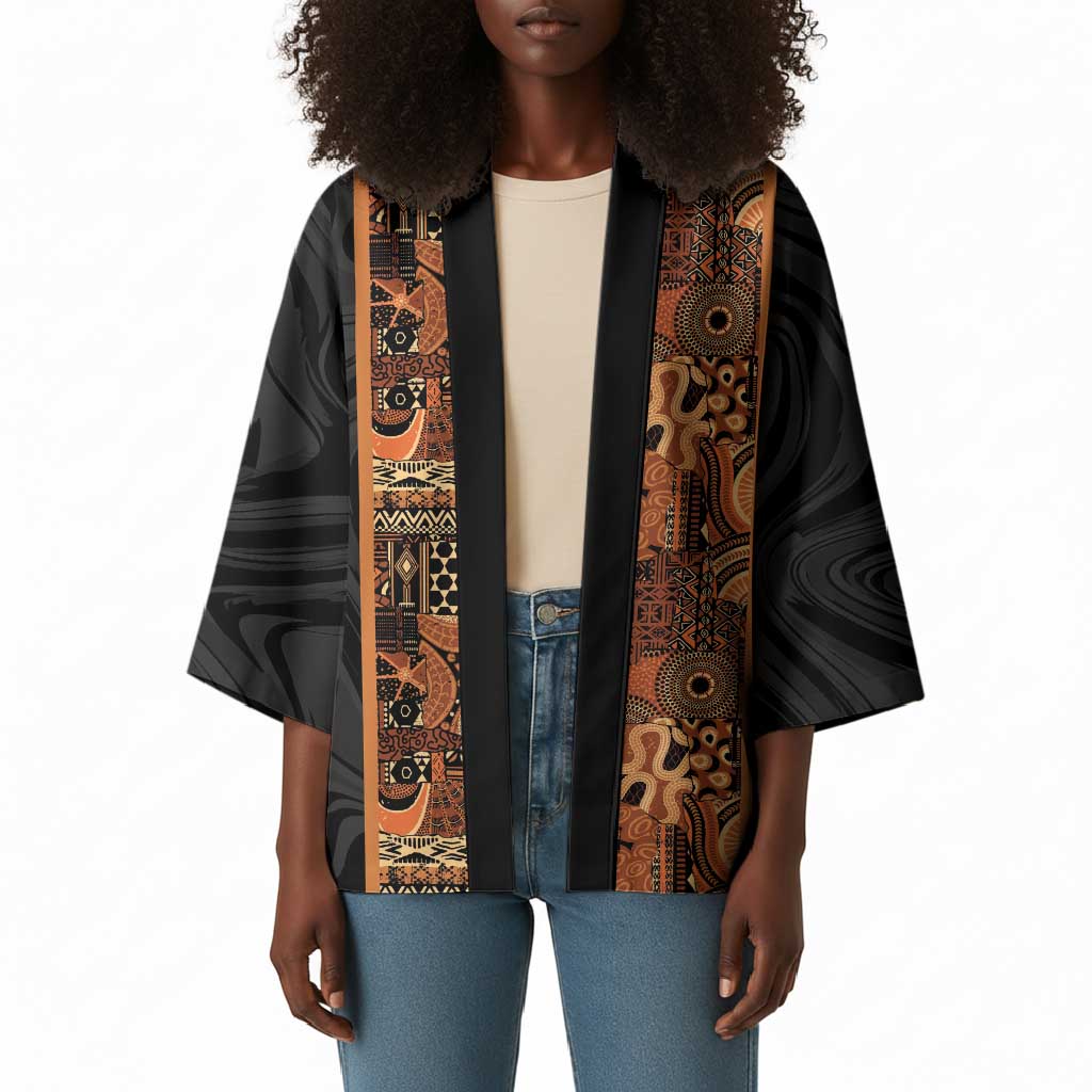 African Tribal Heritage Kimono Earth Tone Pattern