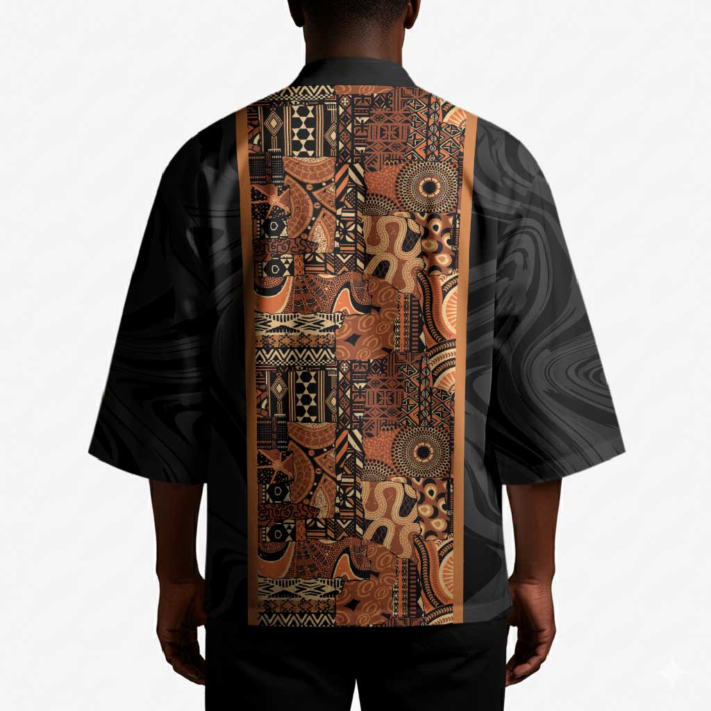 African Tribal Heritage Kimono Earth Tone Pattern
