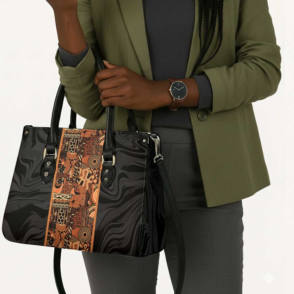 African Tribal Heritage Leather Bag Earth Tone Pattern