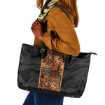 African Tribal Heritage Leather Tote Bag Earth Tone Pattern