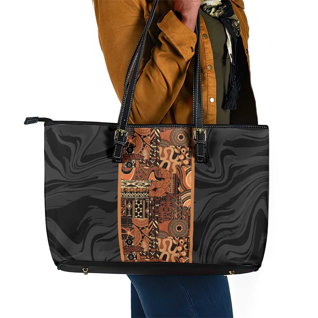 African Tribal Heritage Leather Tote Bag Earth Tone Pattern