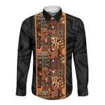 African Tribal Heritage Long Sleeve Button Shirt Earth Tone Pattern