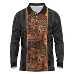 African Tribal Heritage Long Sleeve Polo Shirt Earth Tone Pattern