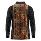 African Tribal Heritage Long Sleeve Polo Shirt Earth Tone Pattern