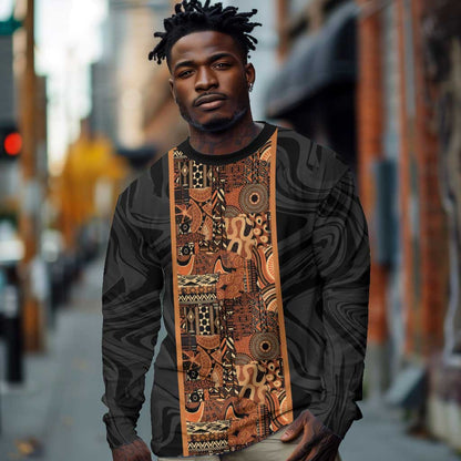 African Tribal Heritage Long Sleeve Shirt Earth Tone Pattern