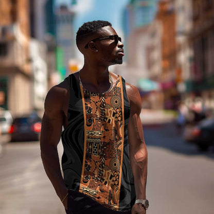 African Tribal Heritage Men Tank Top Earth Tone Pattern