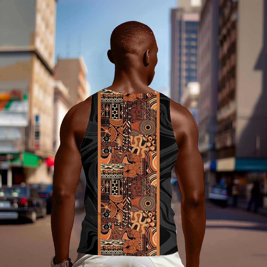 African Tribal Heritage Men Tank Top Earth Tone Pattern