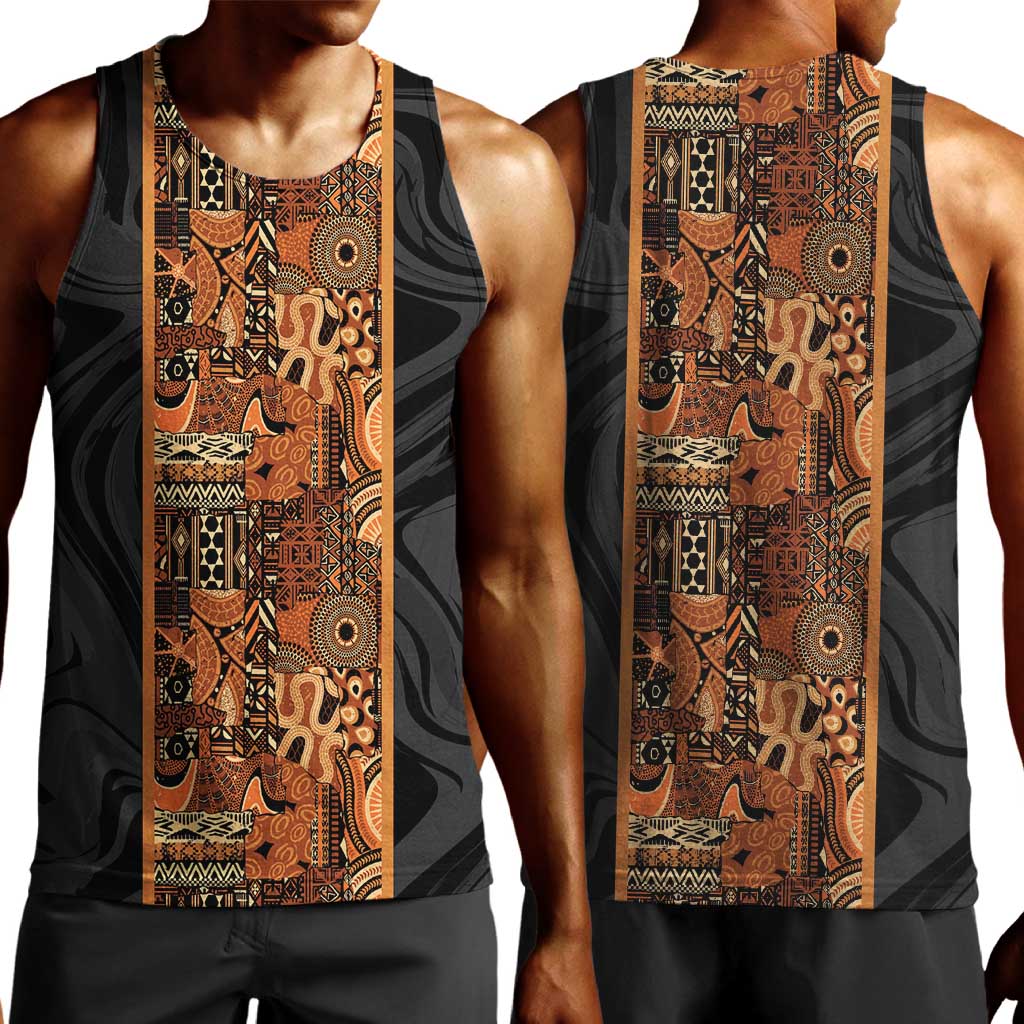 African Tribal Heritage Men Tank Top Earth Tone Pattern