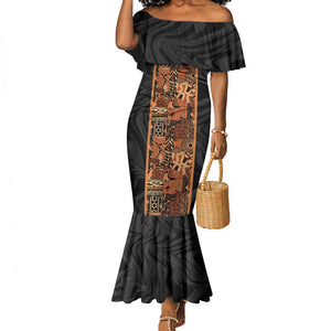 African Tribal Heritage Mermaid Dress Earth Tone Pattern