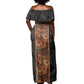 African Tribal Heritage Off Shoulder Maxi Dress Earth Tone Pattern