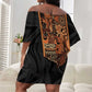 African Tribal Heritage Off Shoulder Short Dress Earth Tone Pattern