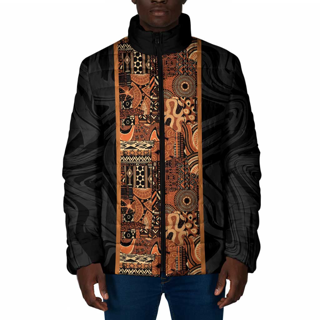 African Tribal Heritage Padded Jacket Earth Tone Pattern