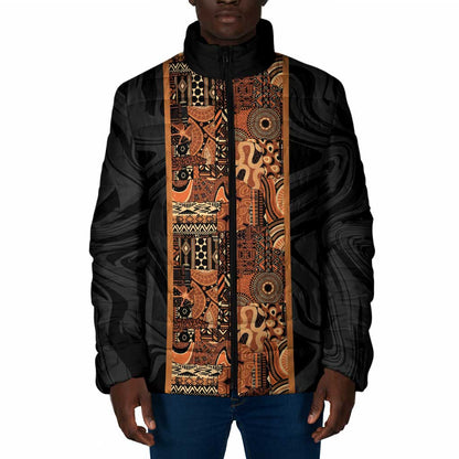 African Tribal Heritage Padded Jacket Earth Tone Pattern