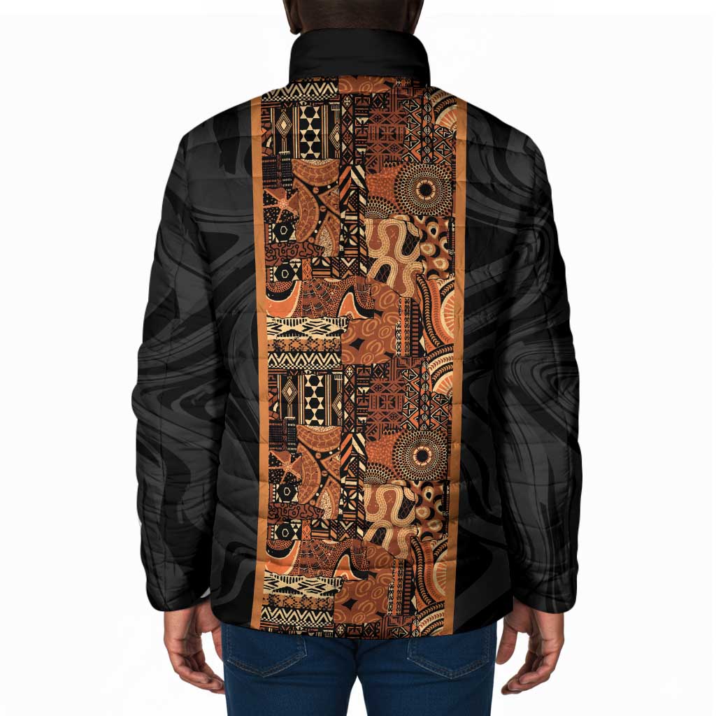 African Tribal Heritage Padded Jacket Earth Tone Pattern