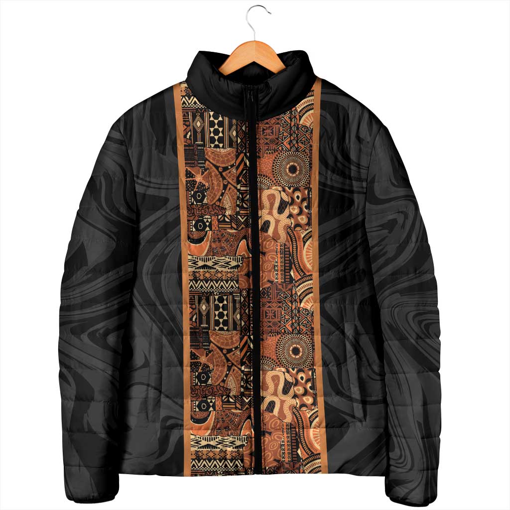African Tribal Heritage Padded Jacket Earth Tone Pattern