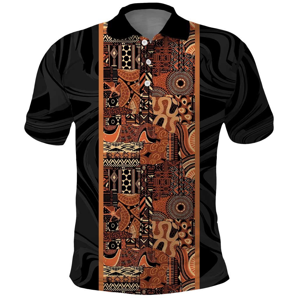 African Tribal Heritage Polo Shirt Earth Tone Pattern