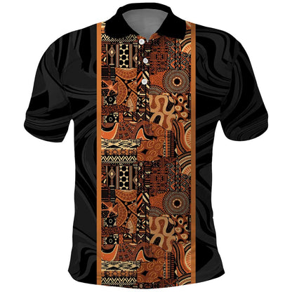 African Tribal Heritage Polo Shirt Earth Tone Pattern