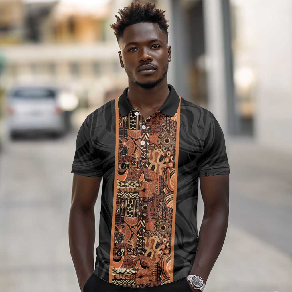 African Tribal Heritage Polo Shirt Earth Tone Pattern