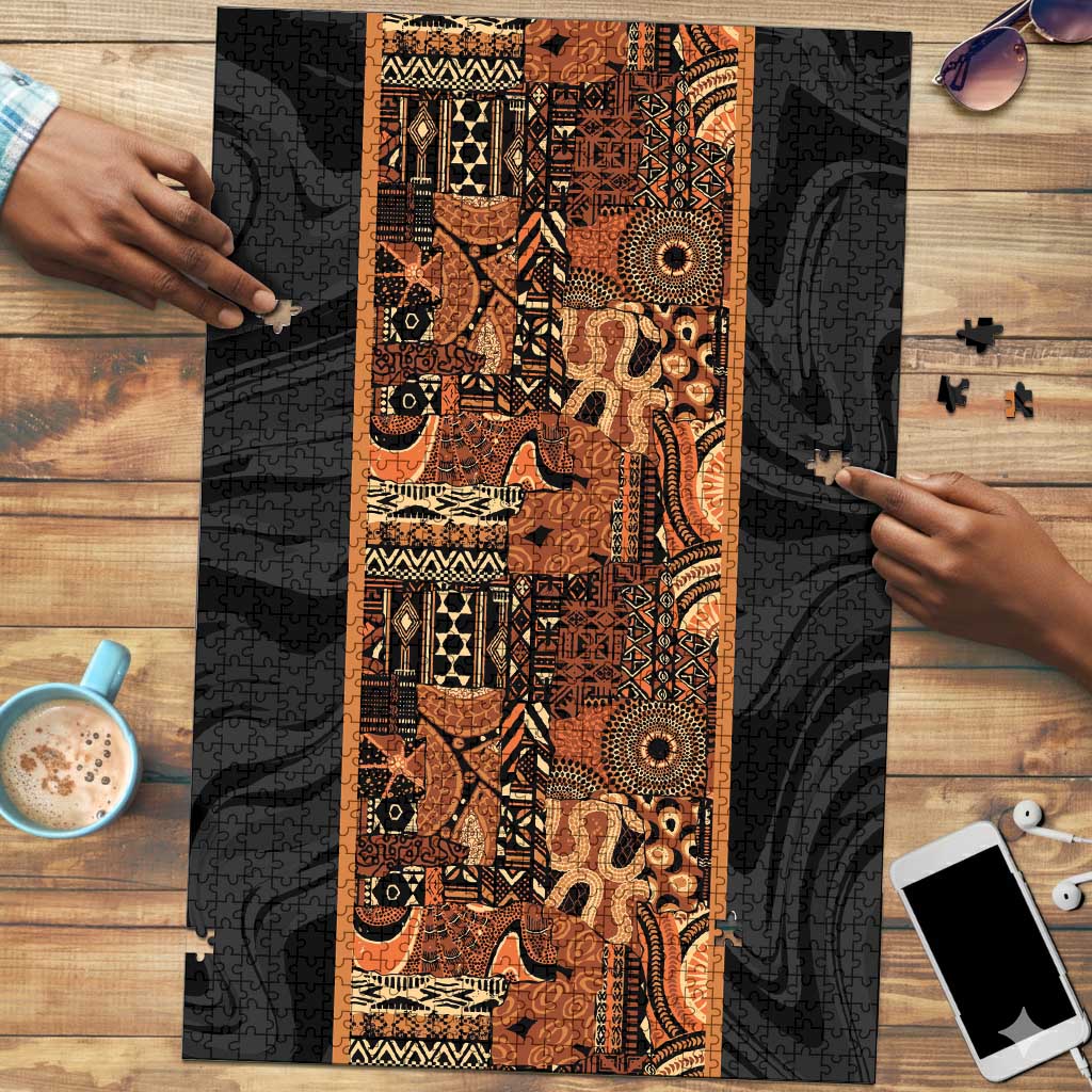 African Tribal Heritage Puzzle Earth Tone Pattern