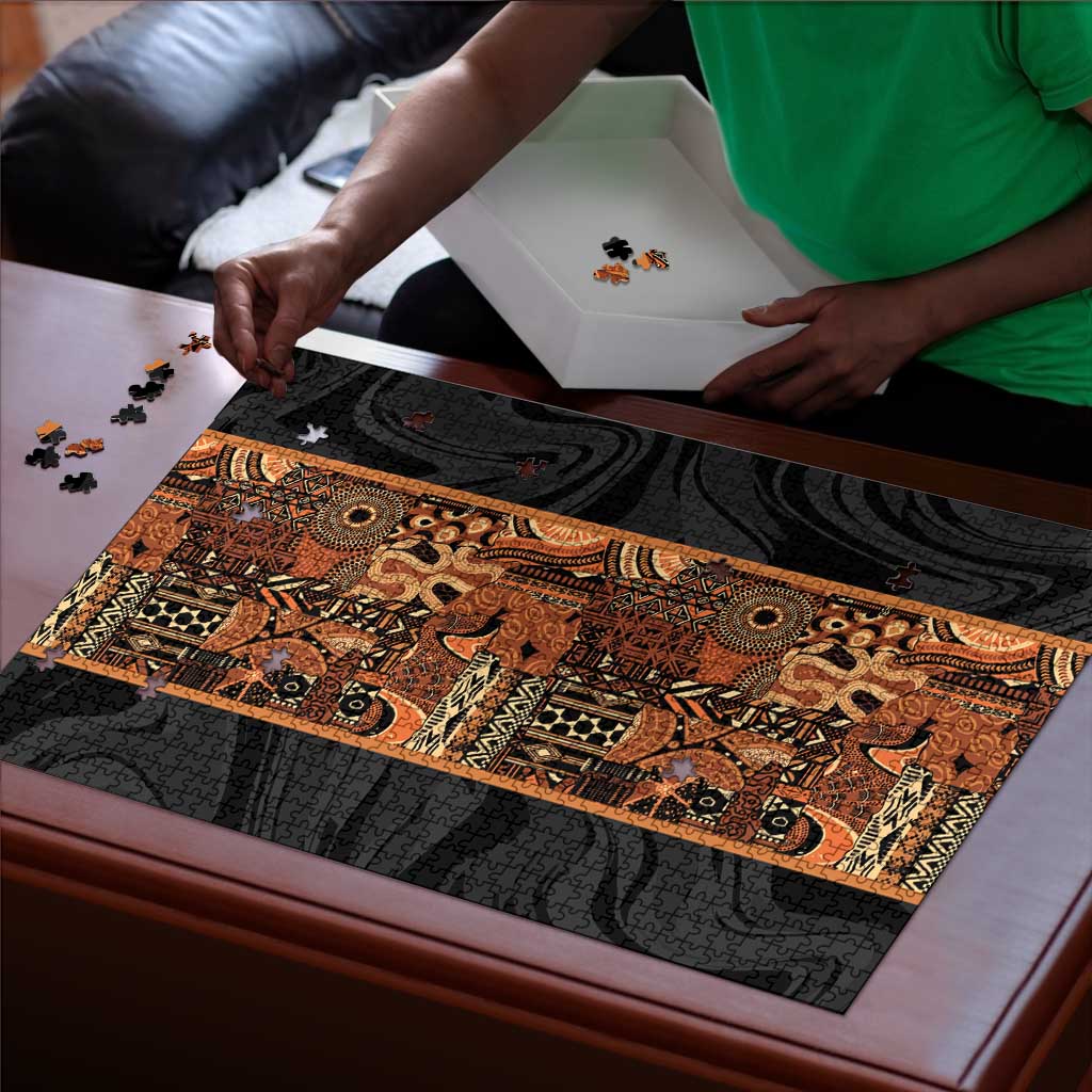 African Tribal Heritage Puzzle Earth Tone Pattern