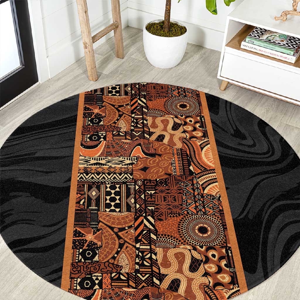African Tribal Heritage Round Carpet Earth Tone Pattern