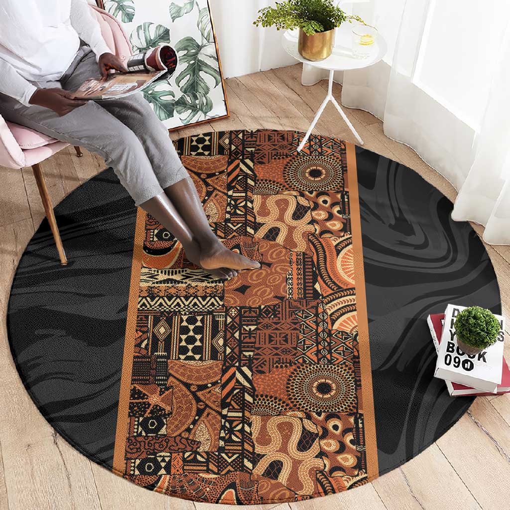African Tribal Heritage Round Carpet Earth Tone Pattern