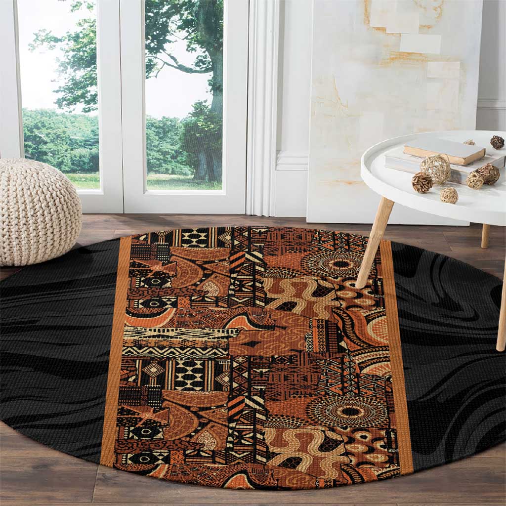 African Tribal Heritage Round Carpet Earth Tone Pattern