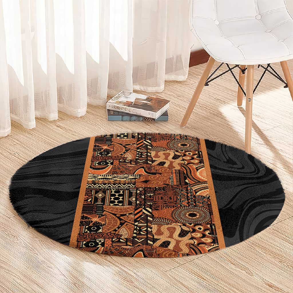 African Tribal Heritage Round Carpet Earth Tone Pattern