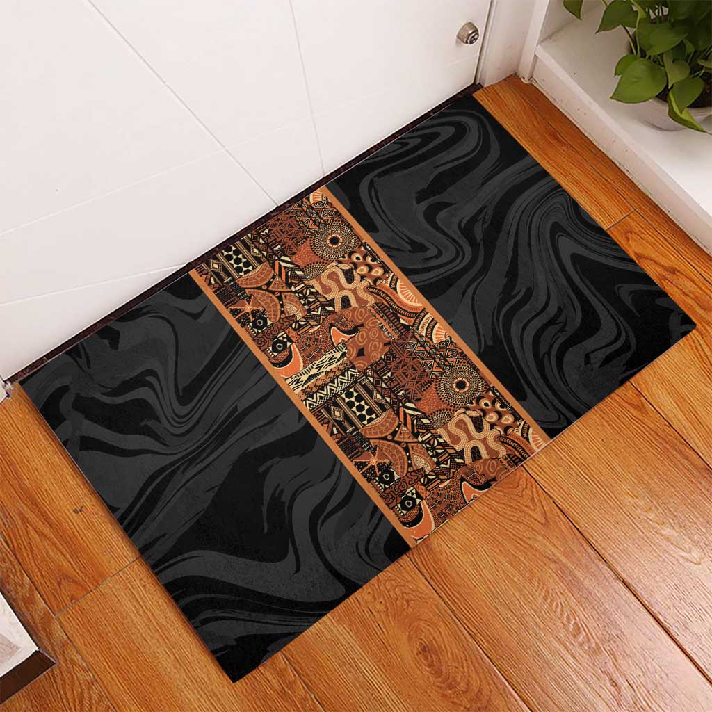 African Tribal Heritage Rubber Doormat Earth Tone Pattern