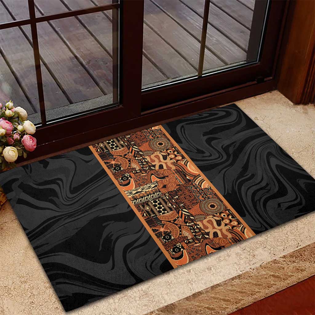 African Tribal Heritage Rubber Doormat Earth Tone Pattern