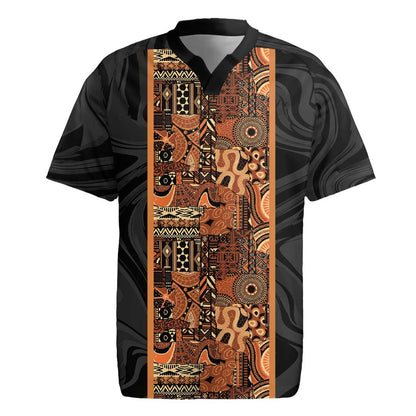African Tribal Heritage Rugby Jersey Earth Tone Pattern