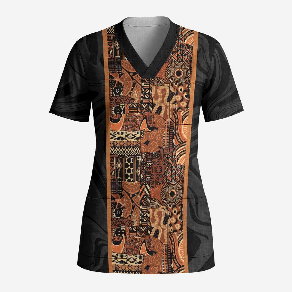 African Tribal Heritage Scrub Top Earth Tone Pattern