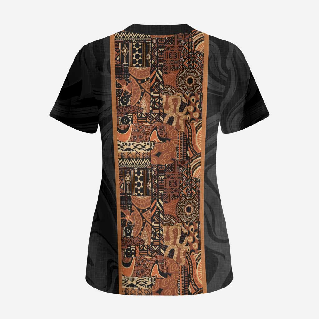 African Tribal Heritage Scrub Top Earth Tone Pattern