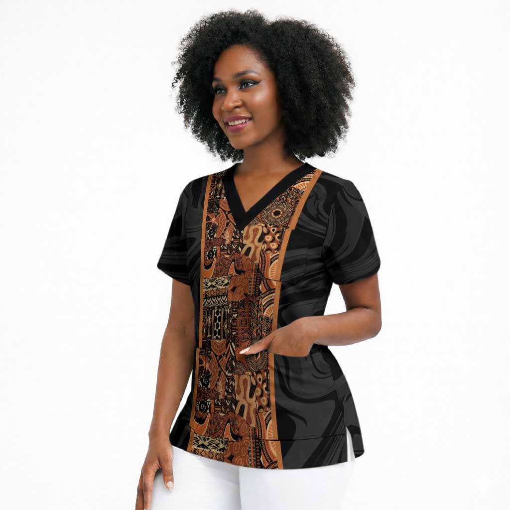 African Tribal Heritage Scrub Top Earth Tone Pattern