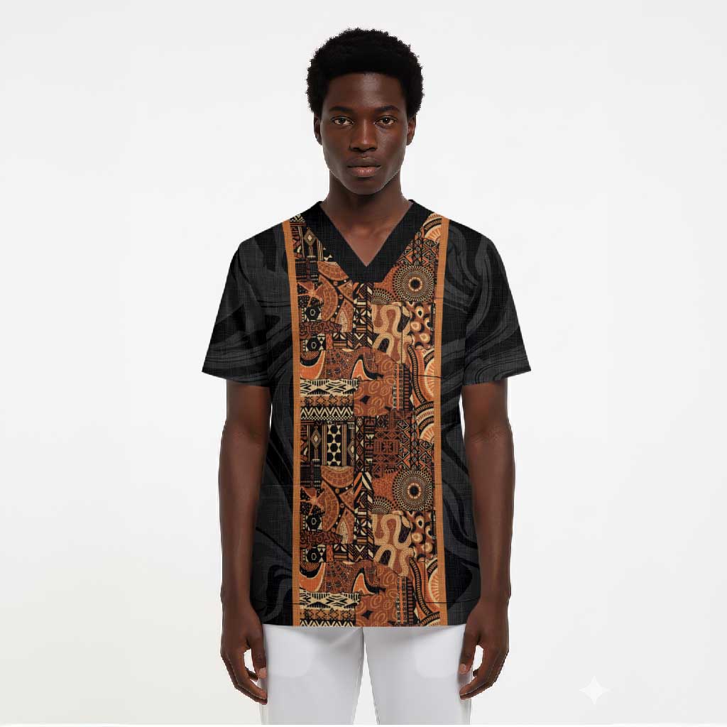 African Tribal Heritage Scrub Top Earth Tone Pattern