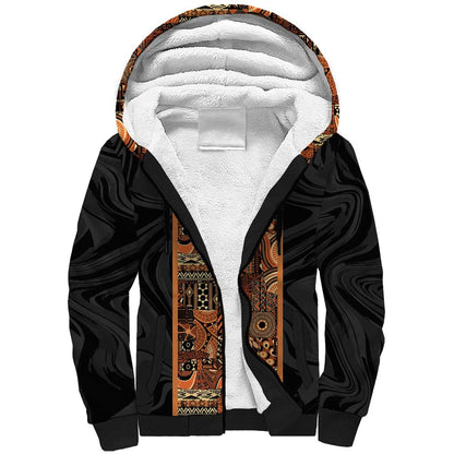 African Tribal Heritage Sherpa Hoodie Earth Tone Pattern