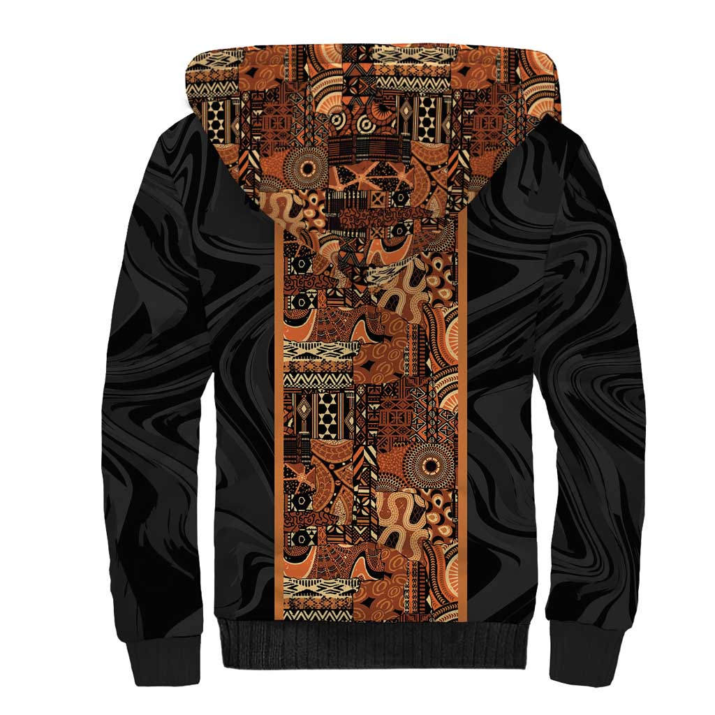 African Tribal Heritage Sherpa Hoodie Earth Tone Pattern