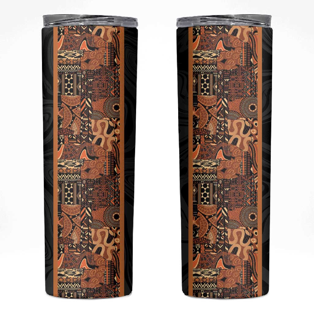 African Tribal Heritage Skinny Tumbler Earth Tone Pattern