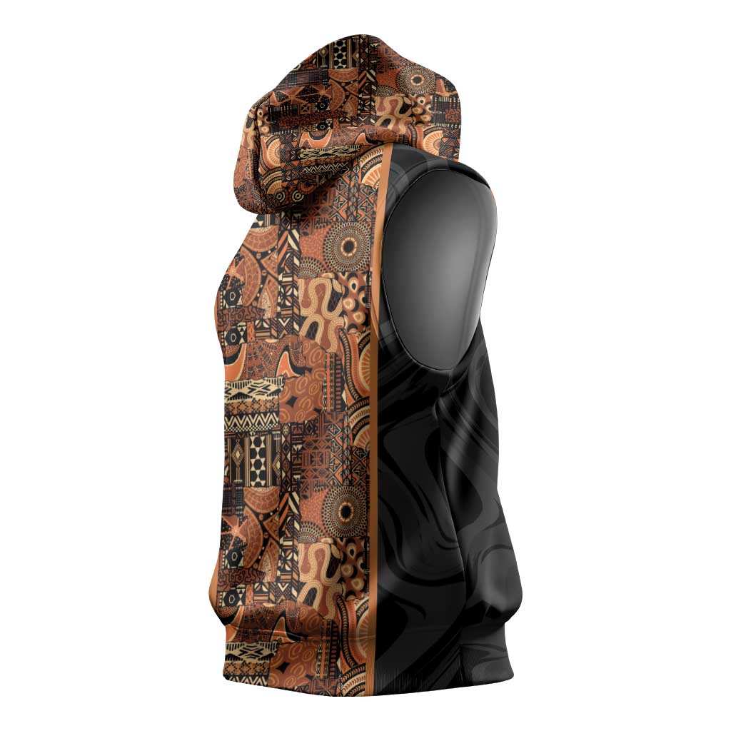 African Tribal Heritage Sleeveless Hoodie Earth Tone Pattern