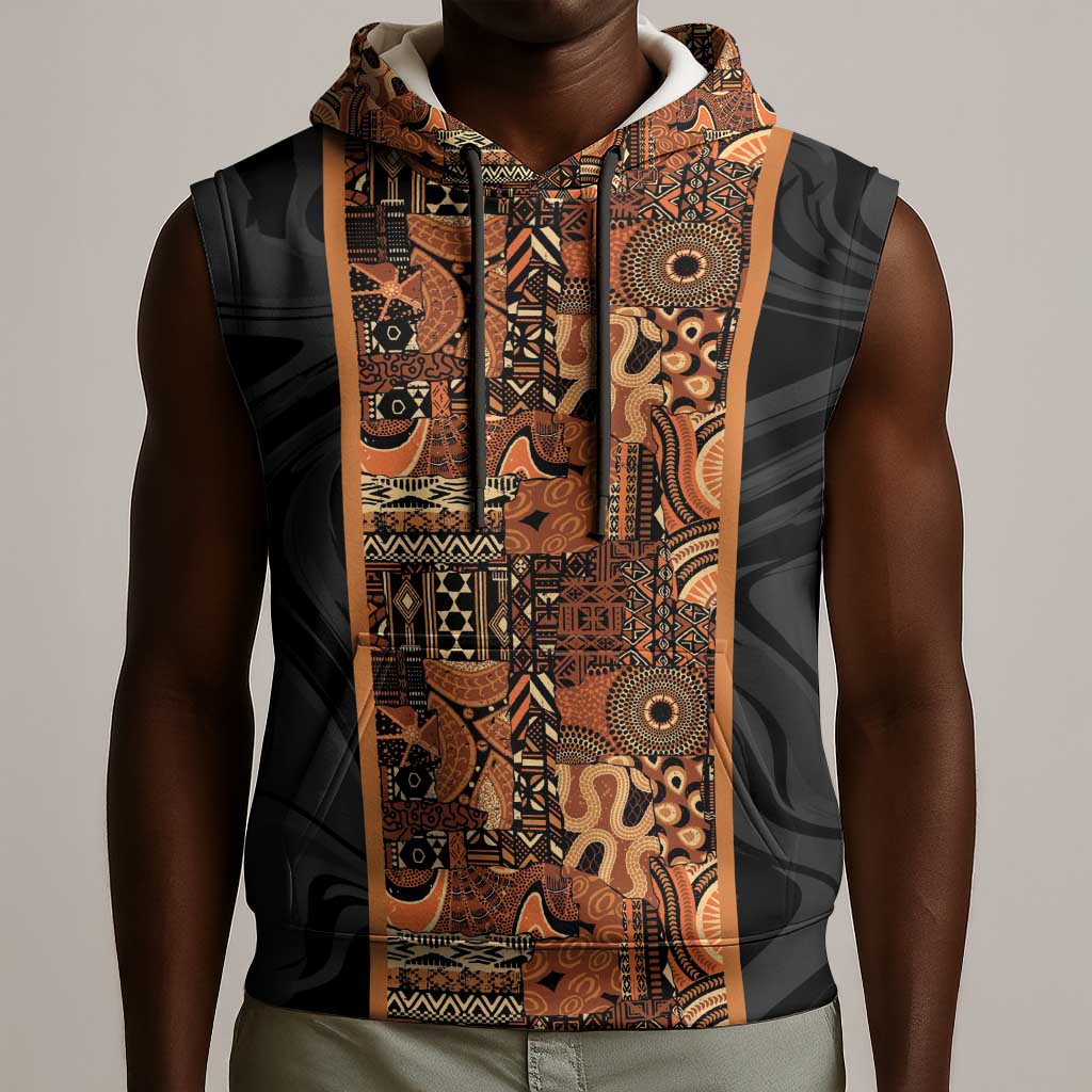 African Tribal Heritage Sleeveless Hoodie Earth Tone Pattern