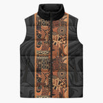 African Tribal Heritage Sleeveless Puffer Jacket Earth Tone Pattern