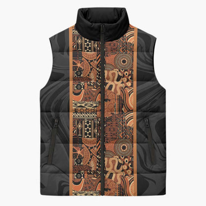 African Tribal Heritage Sleeveless Puffer Jacket Earth Tone Pattern