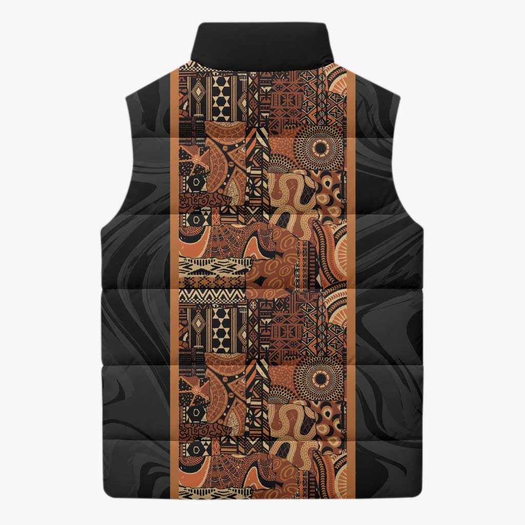 African Tribal Heritage Sleeveless Puffer Jacket Earth Tone Pattern