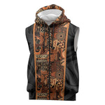African Tribal Heritage Sleeveless Zip Hoodie Earth Tone Pattern