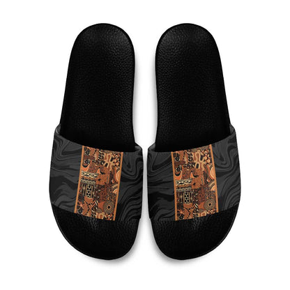 African Tribal Heritage Slide Sandals Earth Tone Pattern