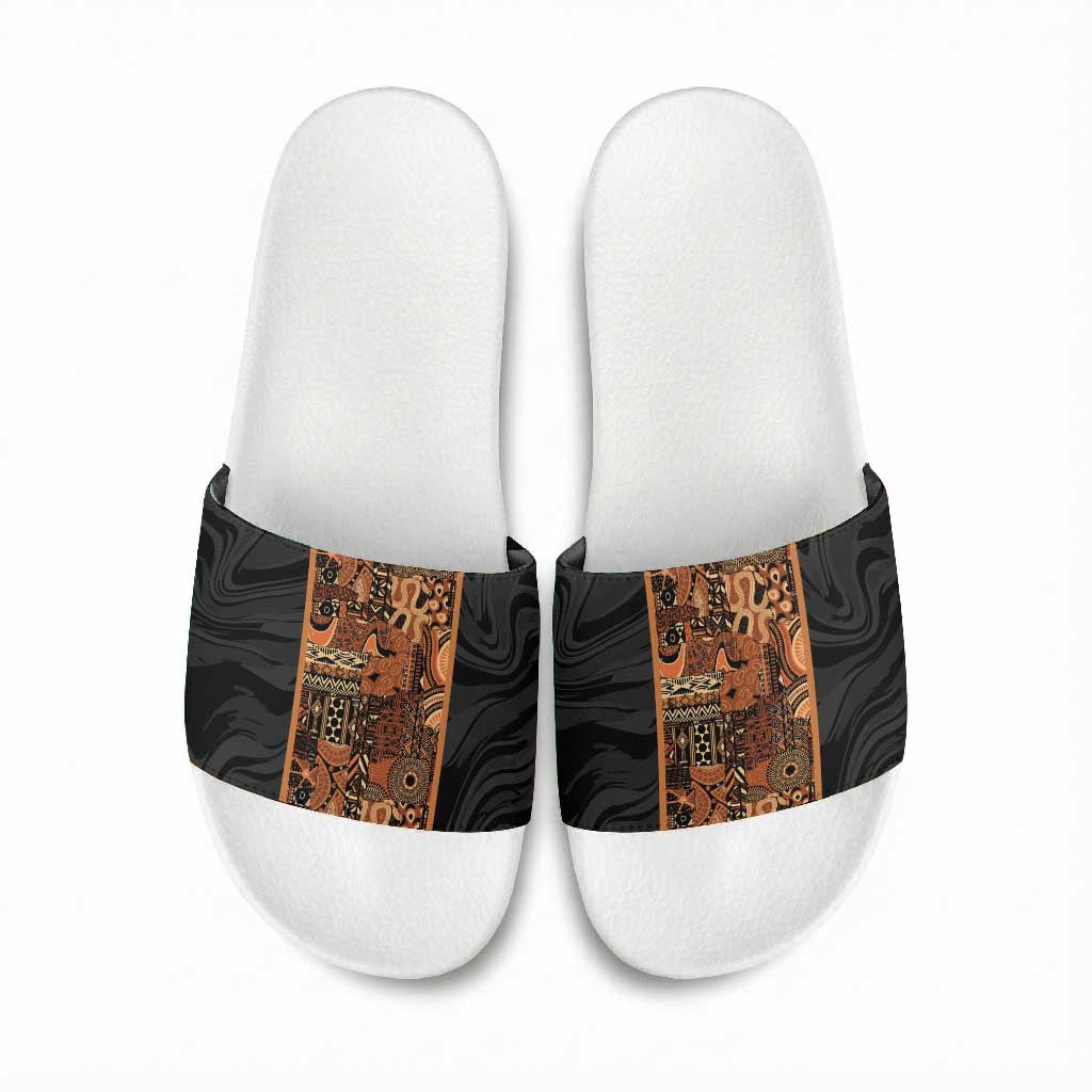 African Tribal Heritage Slide Sandals Earth Tone Pattern