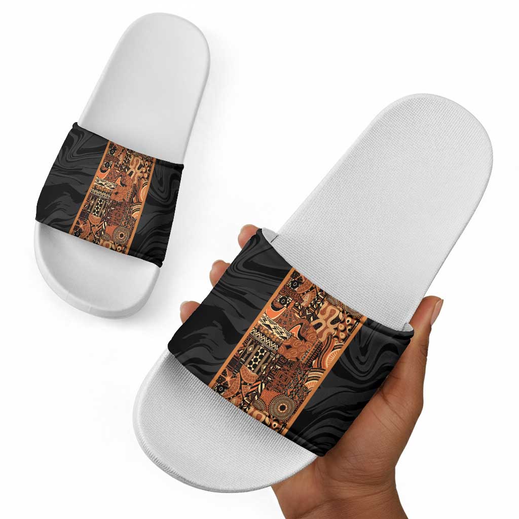 African Tribal Heritage Slide Sandals Earth Tone Pattern