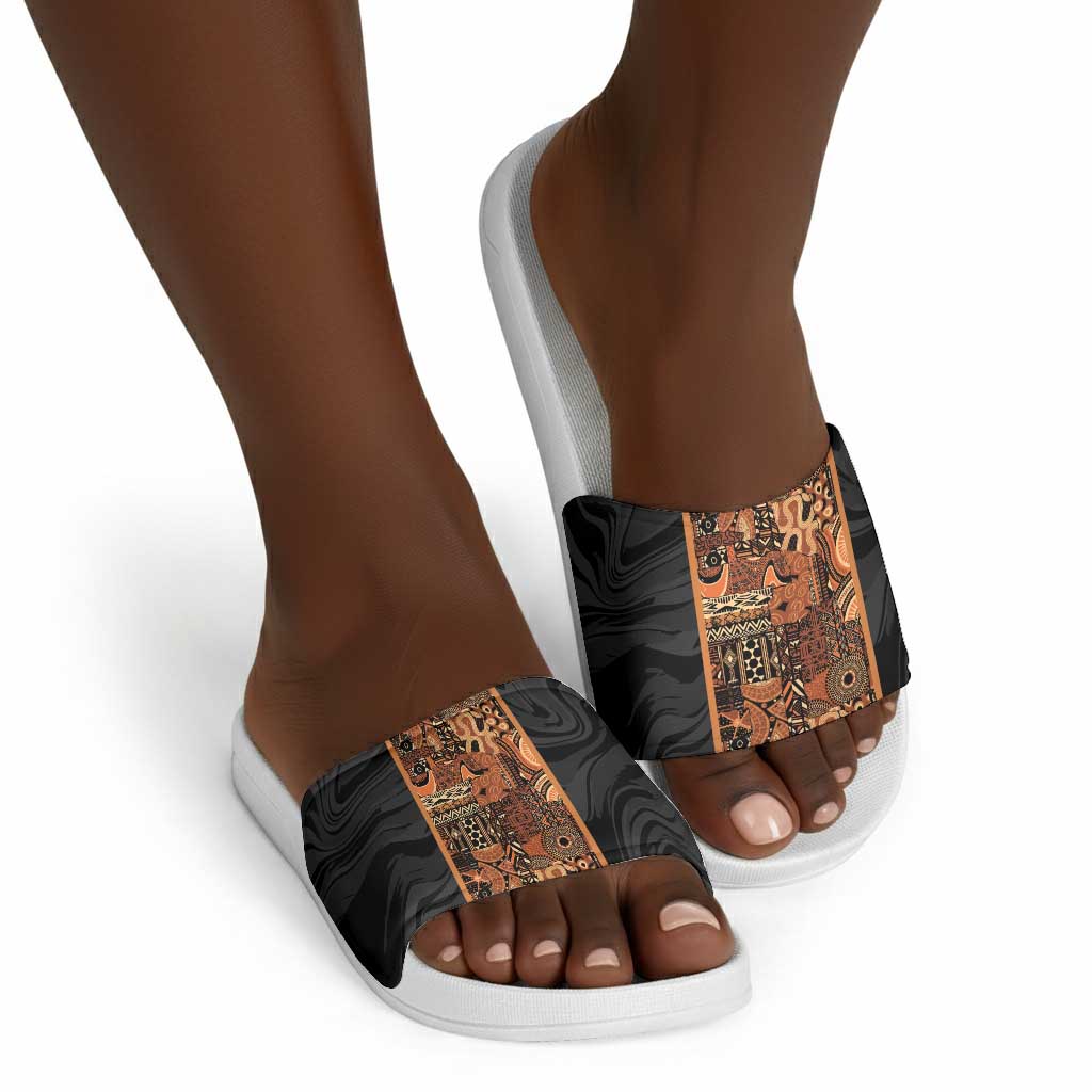 African Tribal Heritage Slide Sandals Earth Tone Pattern